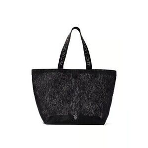 Victoria’s Secret Black Lace Tote Bag w/ Diamanté Logo Handle 13" x 19" x 7"